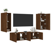 Mobili TV a Muro con LED 4pz Rovere Marrone Legno Multistratocod mxl 86445