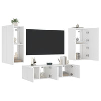 Mobili TV a Muro con LED 4pz Bianchi in Legno Multistrato 3216846