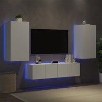 Mobili TV a Muro con LED 4pz Bianchi in Legno Multistrato 3216846