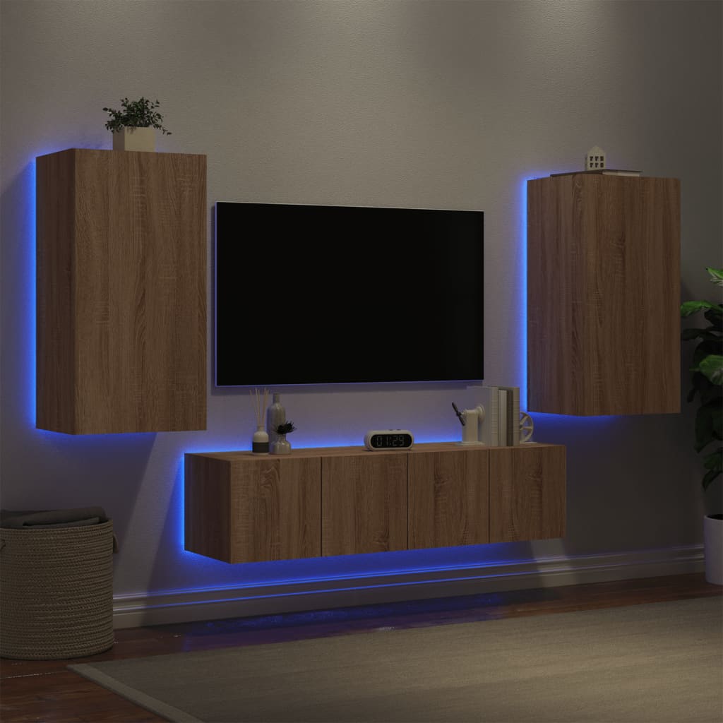 Mobili TV a Muro con LED 4pz Rovere Sonoma Legno Multistrato 3216848