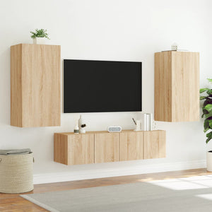 Mobili TV a Muro con LED 4pz Rovere Sonoma Legno Multistrato 3216848