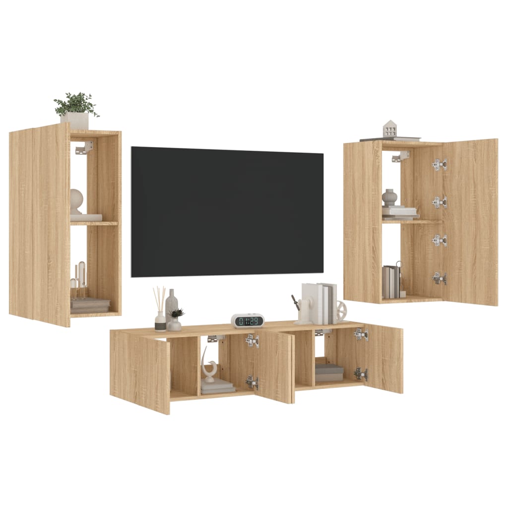 Mobili TV a Muro con LED 4pz Rovere Sonoma Legno Multistrato 3216848