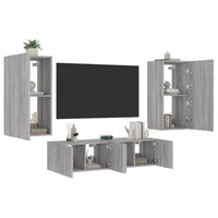 Mobili TV a Muro con LED 4pz Grigio Sonoma in Legno Multistratocod mxl 86448