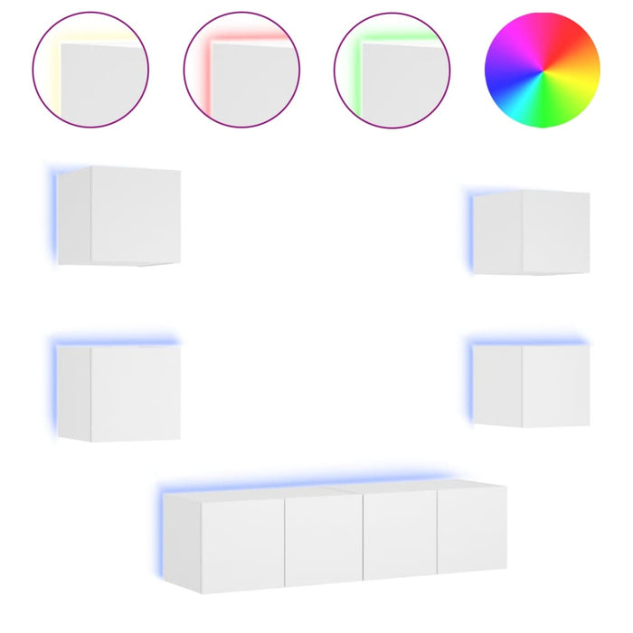 Mobili TV a Muro con LED 6pz Bianchi in Legno Multistrato 3216853