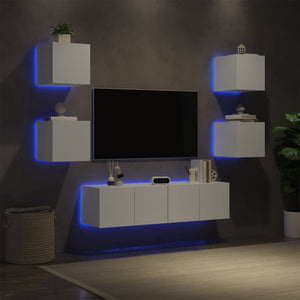 Mobili TV a Muro con LED 6pz Bianchi in Legno Multistrato 3216853