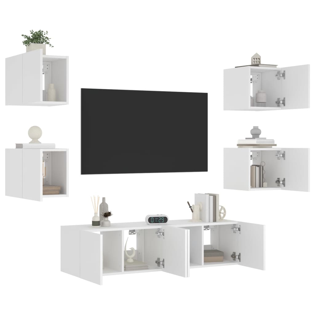 Mobili TV a Muro con LED 6pz Bianchi in Legno Multistrato 3216853