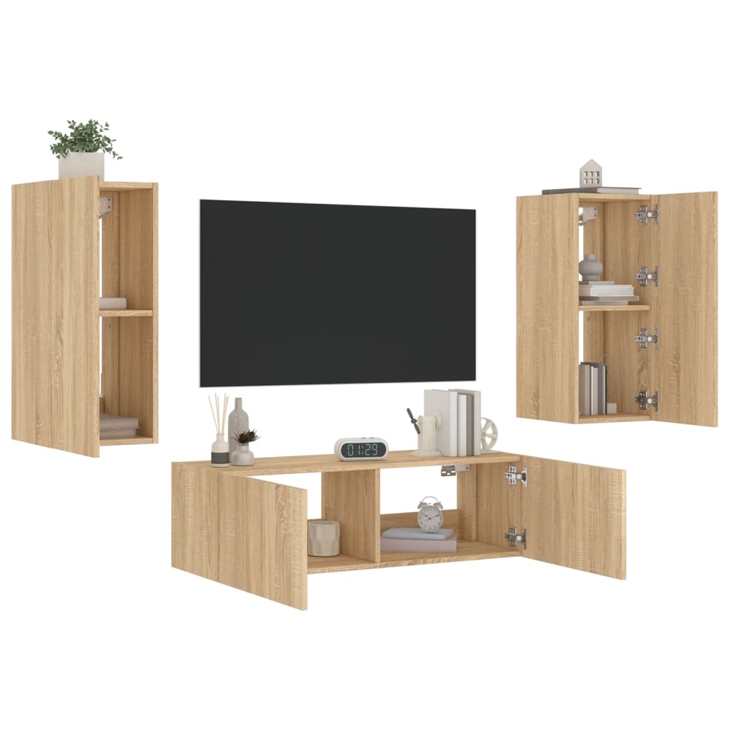 Mobili TV a Muro 3pz con Luci LED Rovere Sonomacod mxl 134336