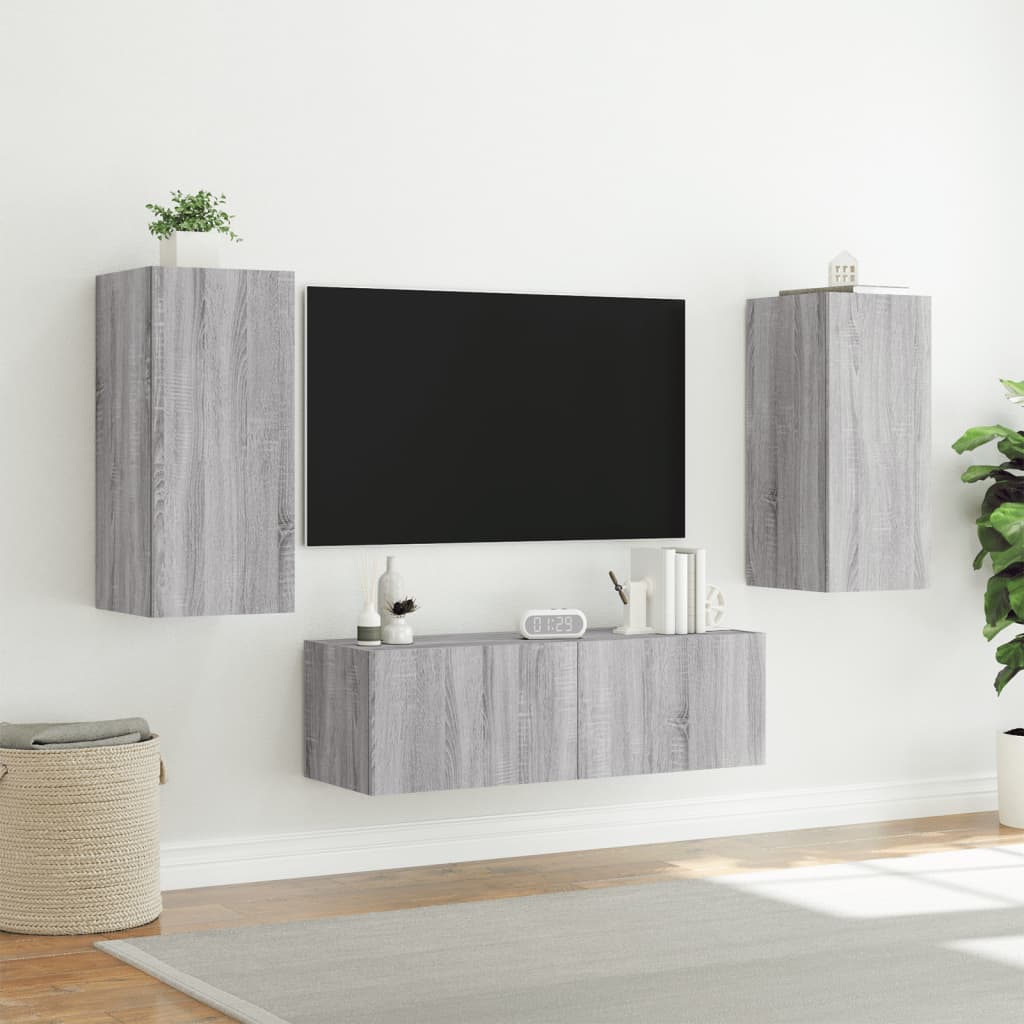 Mobili TV a Muro 3pz con Luci LED Grigio Sonoma 3216872