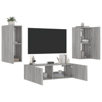 Mobili TV a Muro 3pz con Luci LED Grigio Sonoma 3216872