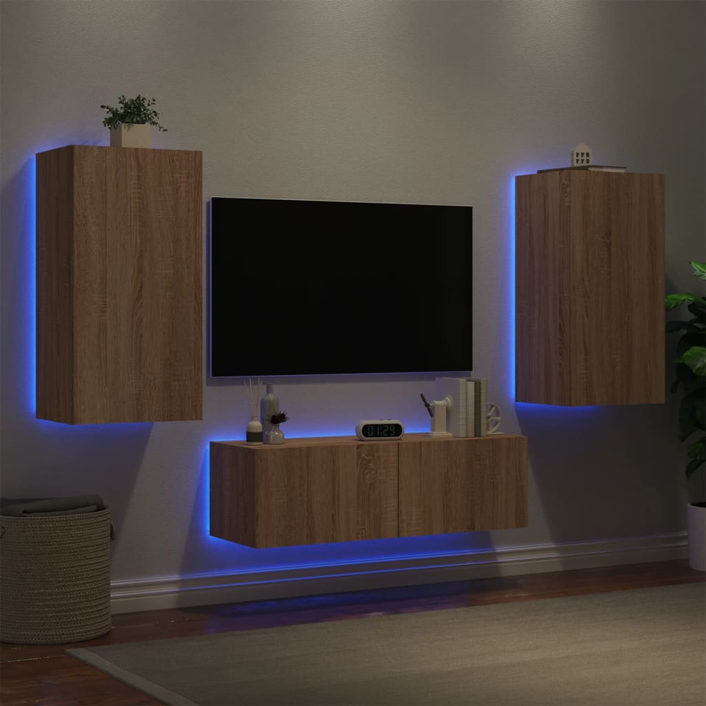 Mobili TV a Muro 3pz con Luci LED Rovere Sonoma 3216876