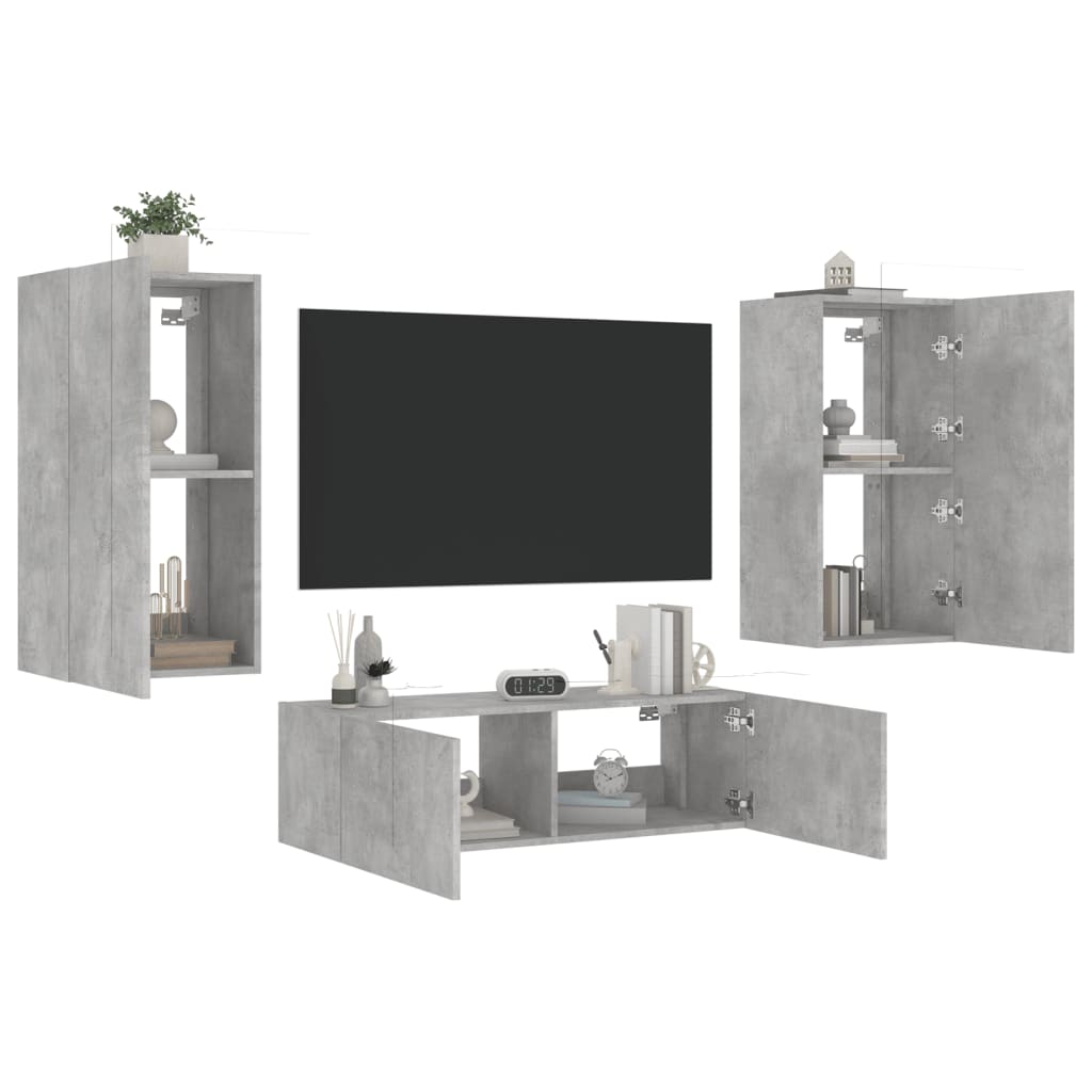 Mobili TV a Muro 3pz con Luci LED Grigio Cemento 3216877