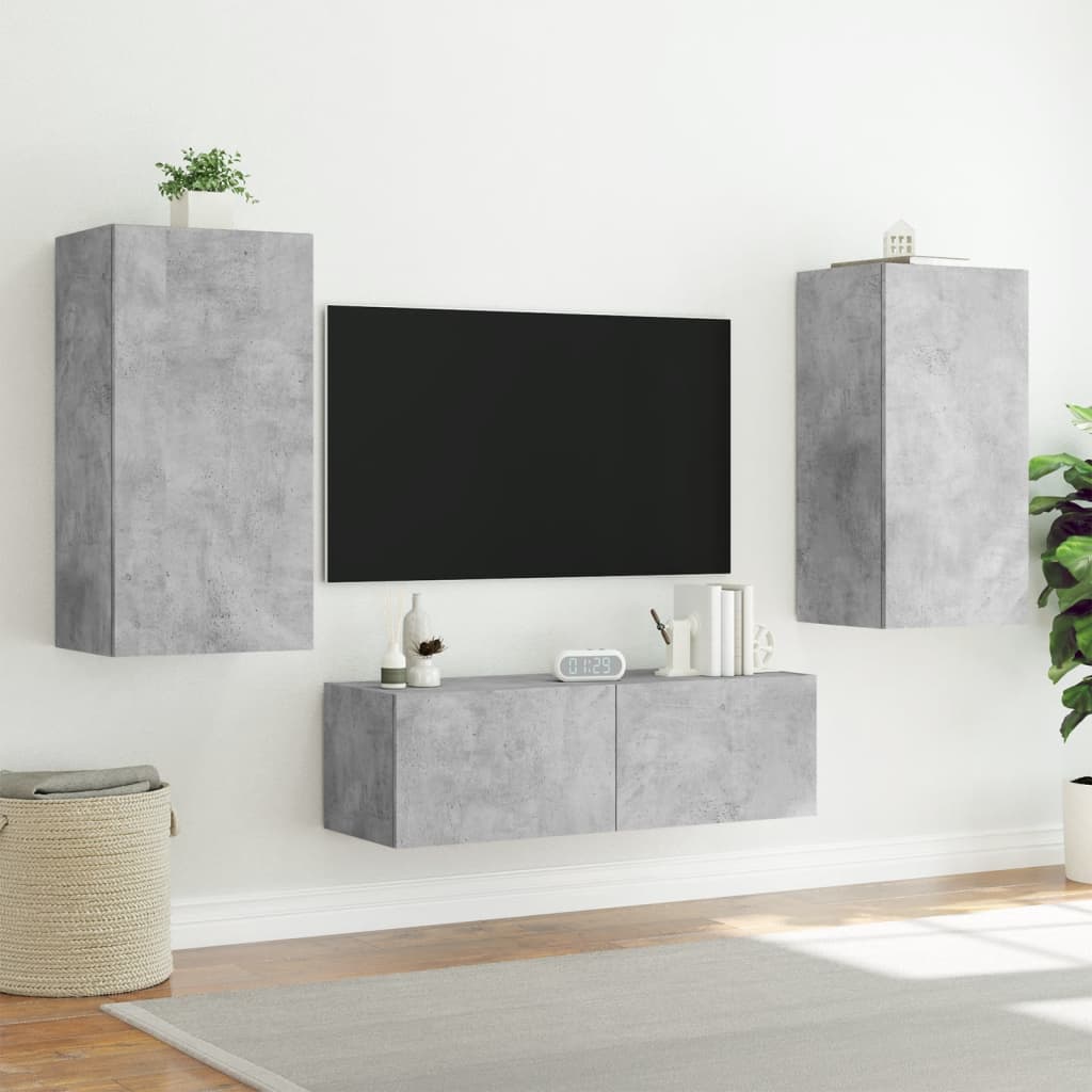 Mobili TV a Muro 3pz con Luci LED Grigio Cemento 3216877