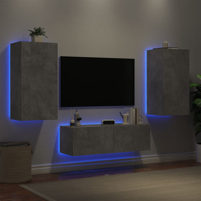 Mobili TV a Muro 3pz con Luci LED Grigio Cemento 3216877