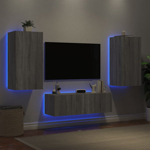 Mobili TV a Muro 3pz con Luci LED Grigio Sonoma 3216879