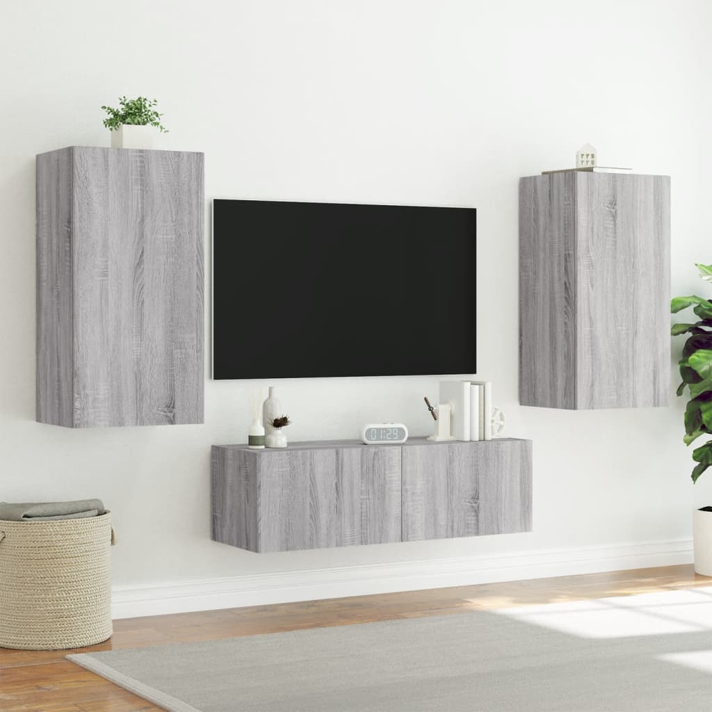 Mobili TV a Muro 3pz con Luci LED Grigio Sonoma 3216879