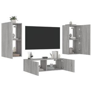 Mobili TV a Muro 3pz con Luci LED Grigio Sonoma 3216879