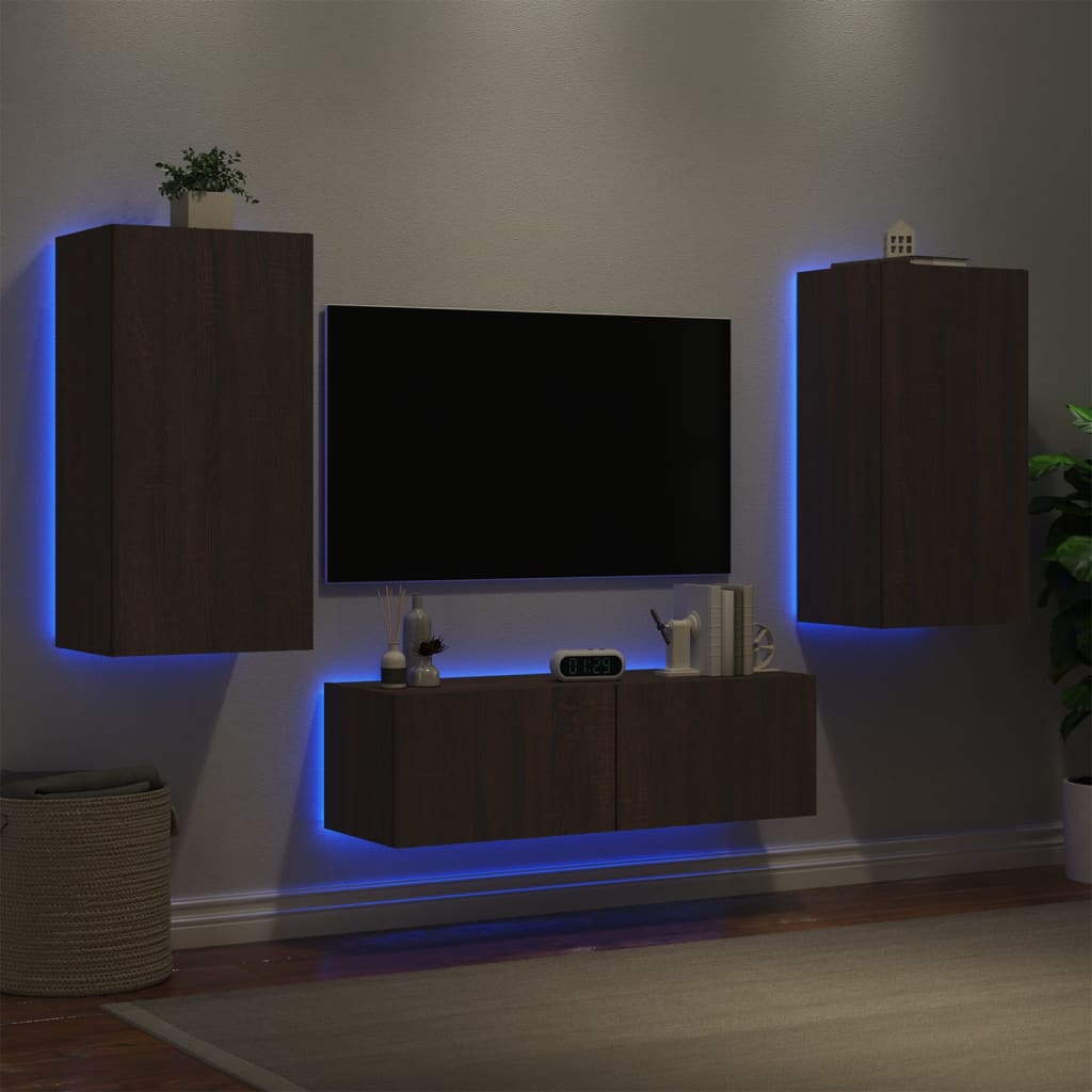 Mobili TV a Muro 3pz con Luci LED Rovere Marrone 3216880