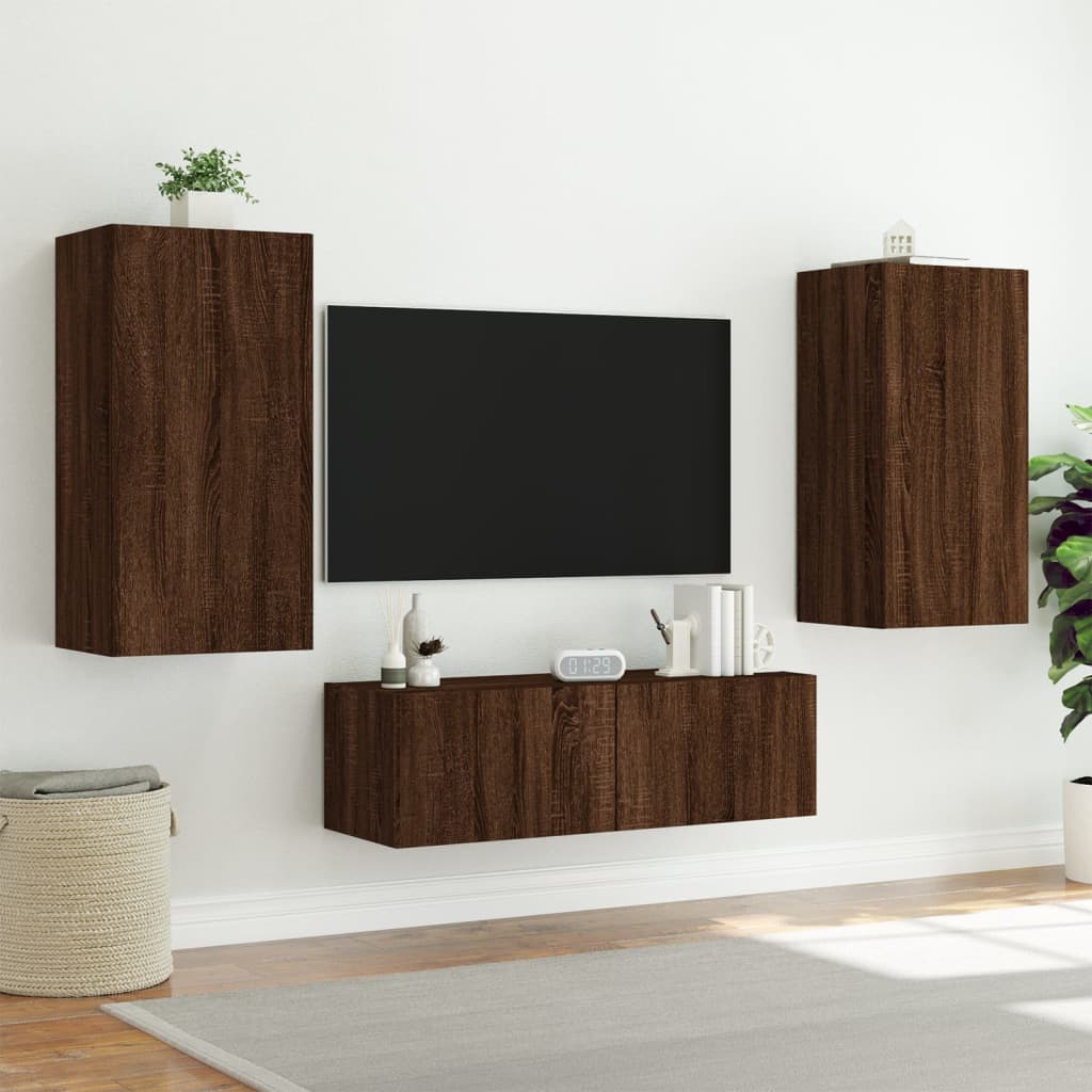 Mobili TV a Muro 3pz con Luci LED Rovere Marrone 3216880