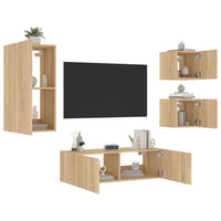 Mobili TV a Muro 4pz con Luci LED Rovere Sonoma 3216883