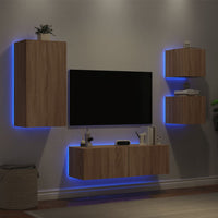 Mobili TV a Muro 4pz con Luci LED Rovere Sonoma 3216883