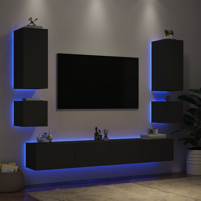 Mobili TV a Muro 6pz con Luci LED Neri 3216889