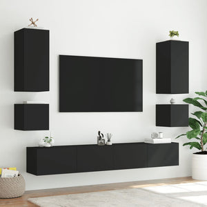 Mobili TV a Muro 6pz con Luci LED Neri 3216889