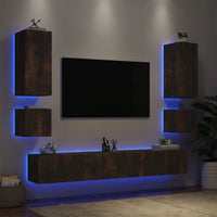 Mobili TV a Muro 6pz con Luci LED Rovere Fumo 3216892