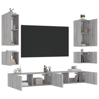 Mobili TV a Muro 6pz con Luci LED Grigio Sonoma 3216893