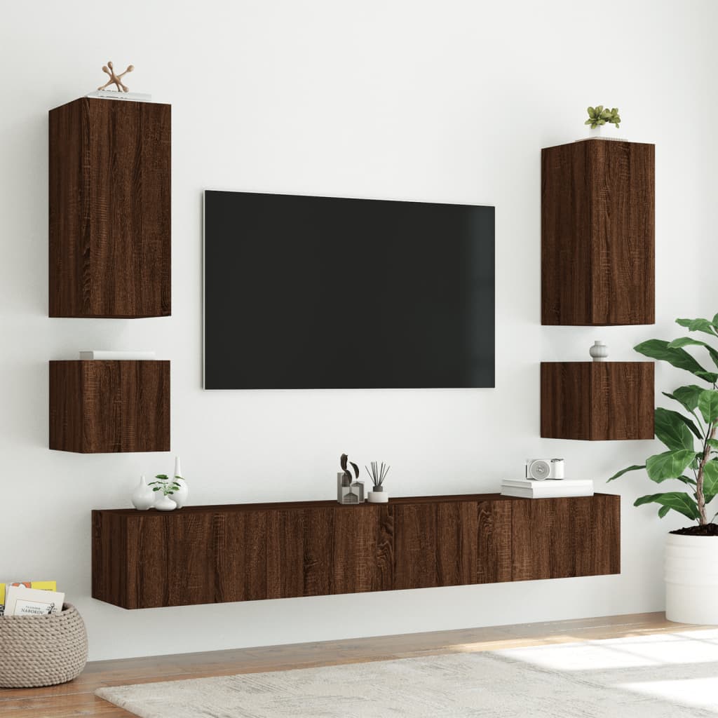 Mobili TV a Muro 6pz con Luci LED Rovere Marrone 3216894