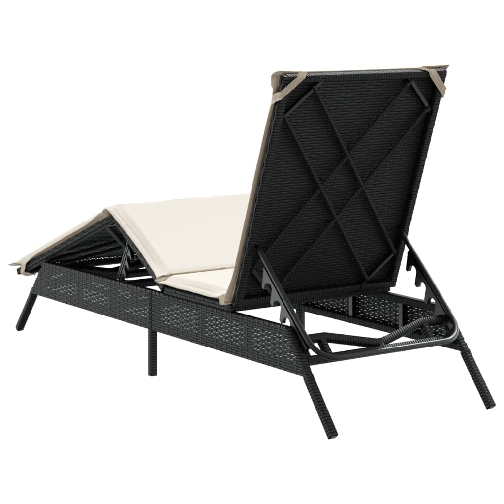 Lettino Prendisole con Cuscino Nero in Polyrattan 4002701