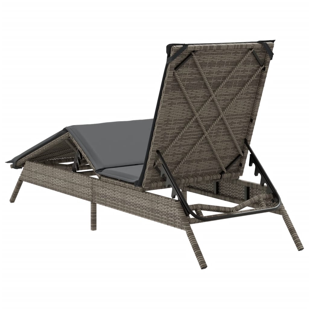 Lettino Prendisole con Cuscino Grigio in Polyrattan 4002703