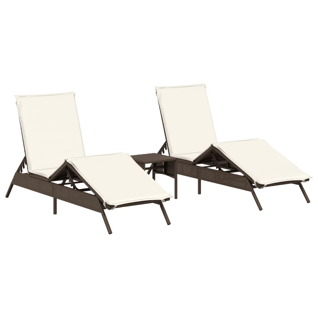 Lettini Prendisole 2 pz con Tavolino Marrone in Polyrattan 4002711