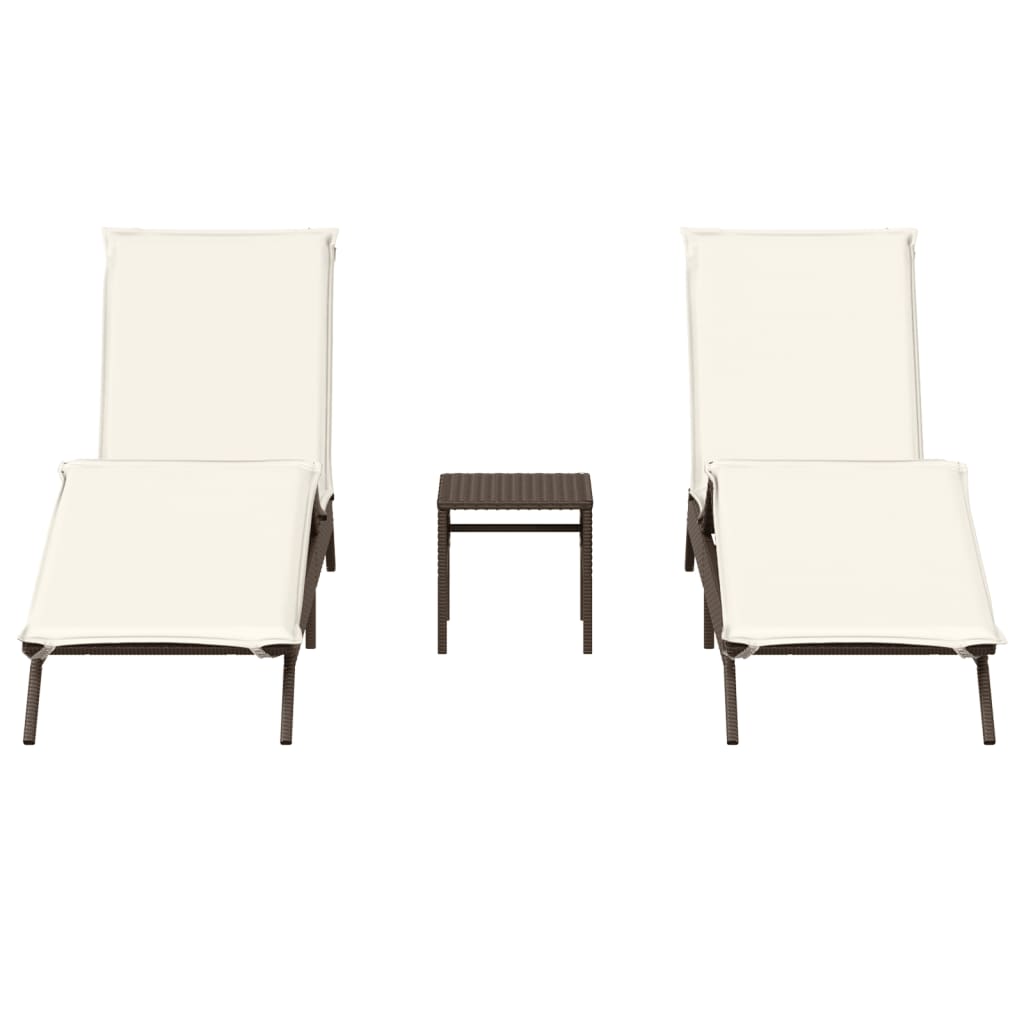 Lettini Prendisole 2 pz con Tavolino Marrone in Polyrattan 4002711