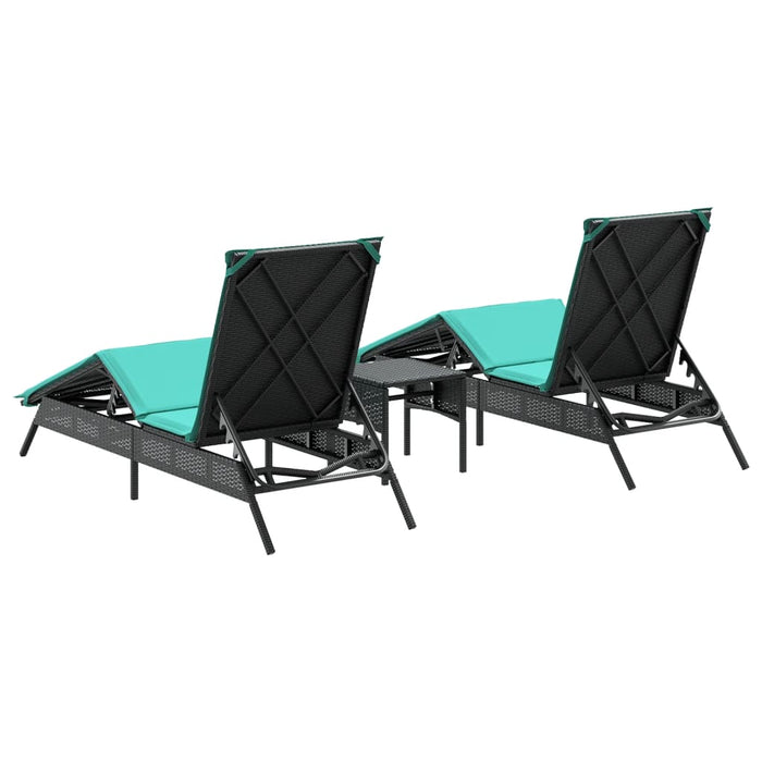 Lettini Prendisole 2 pz con Tavolino Nero in Polyrattan 4002718