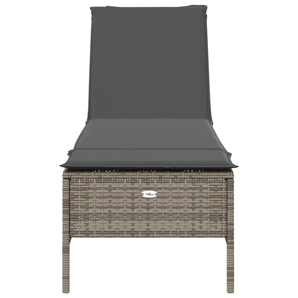 Lettino Prendisole con Cuscino Grigio in Polyrattan 4002721