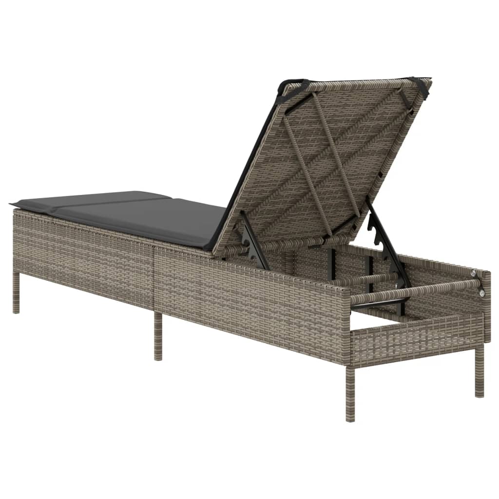 Lettino Prendisole con Cuscino Grigio in Polyrattan 4002721