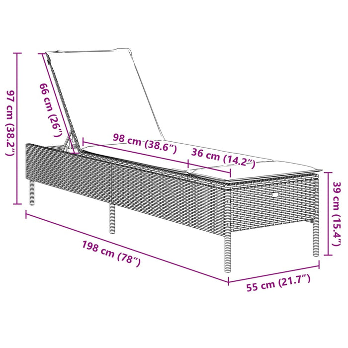 Lettino Prendisole con Cuscino Grigio in Polyrattan 4002721