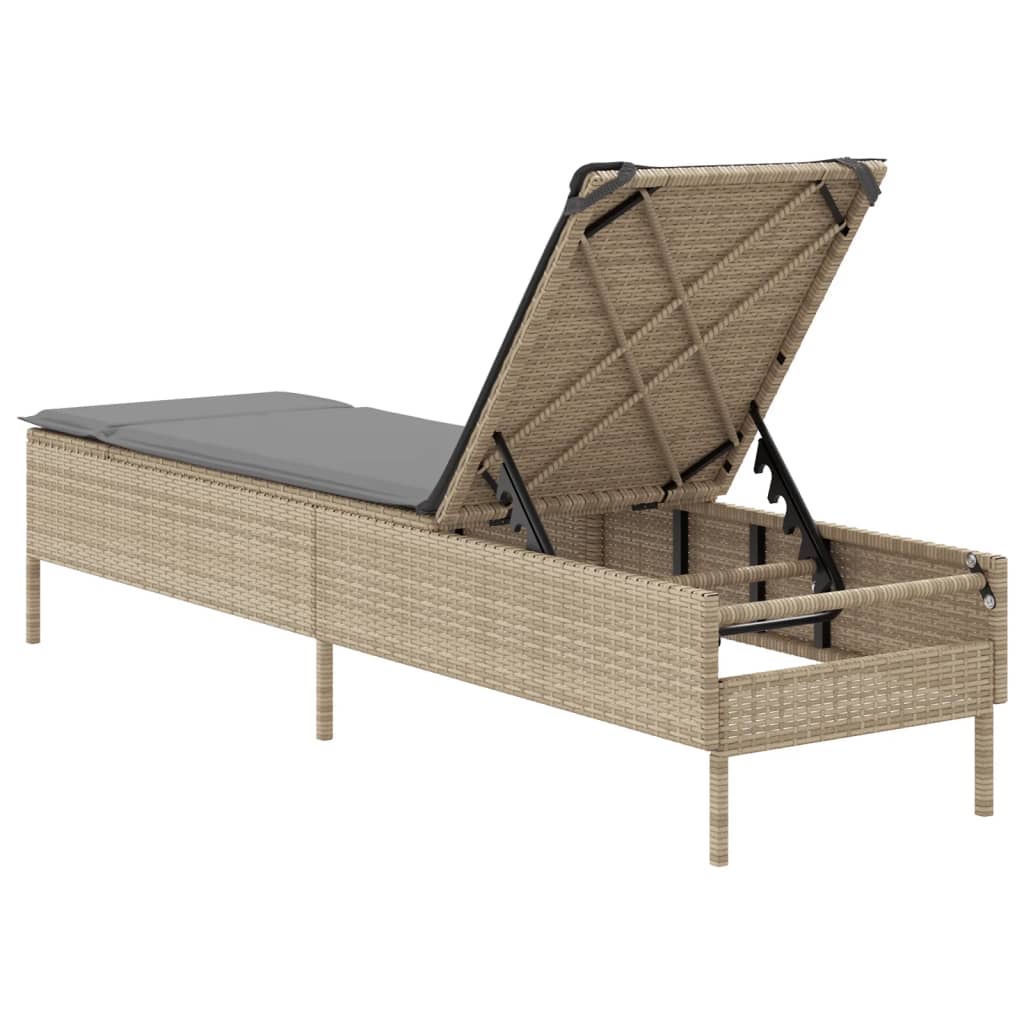 Lettino Prendisole con Cuscini Beige in Polyrattan 4002722