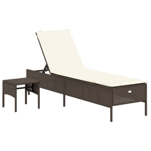 Lettino Prendisole con Tavolo e Cuscino Marrone in Polyrattan 4002729