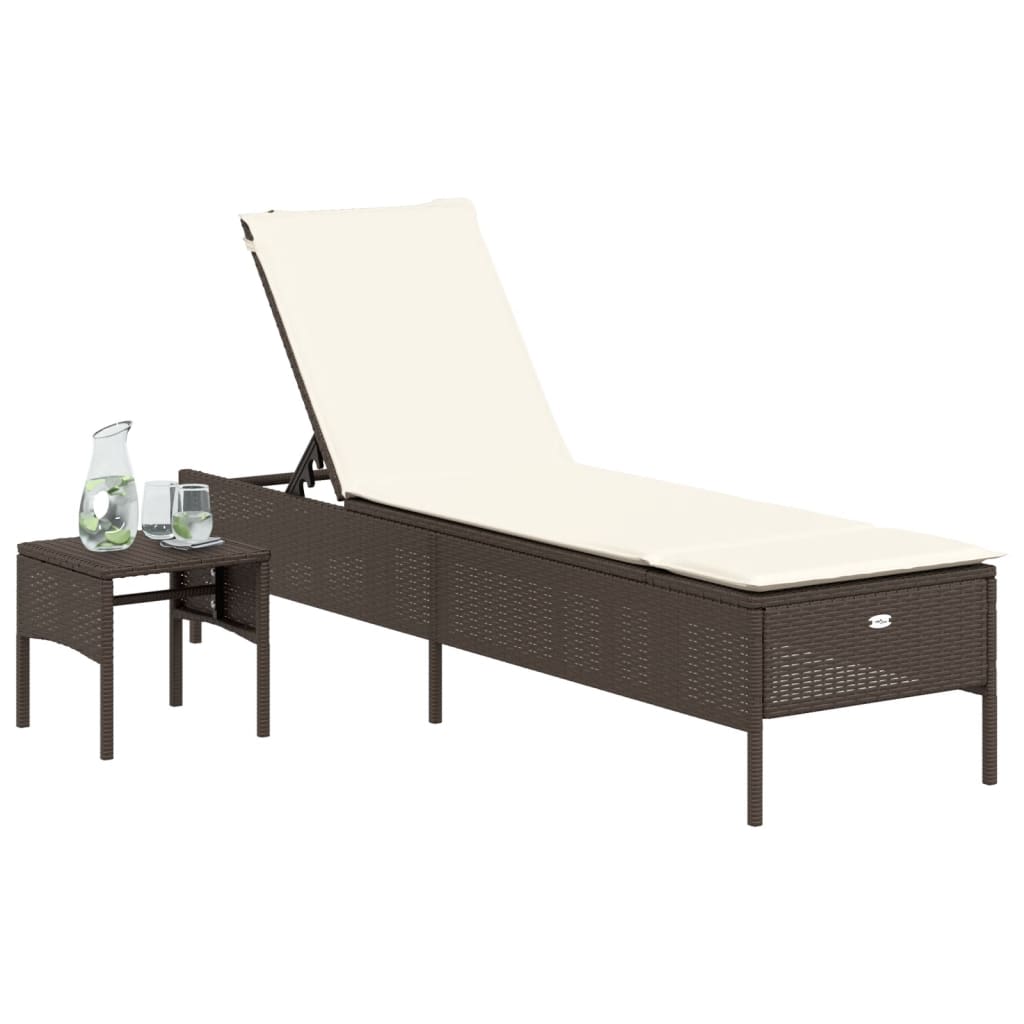 Lettino Prendisole con Tavolo e Cuscino Marrone in Polyrattan 4002729