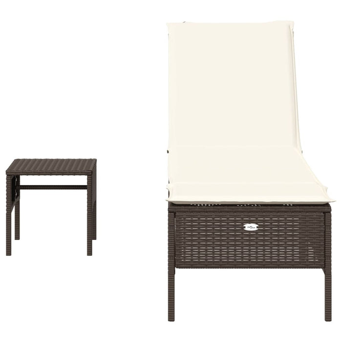 Lettino Prendisole con Tavolo e Cuscino Marrone in Polyrattan 4002729