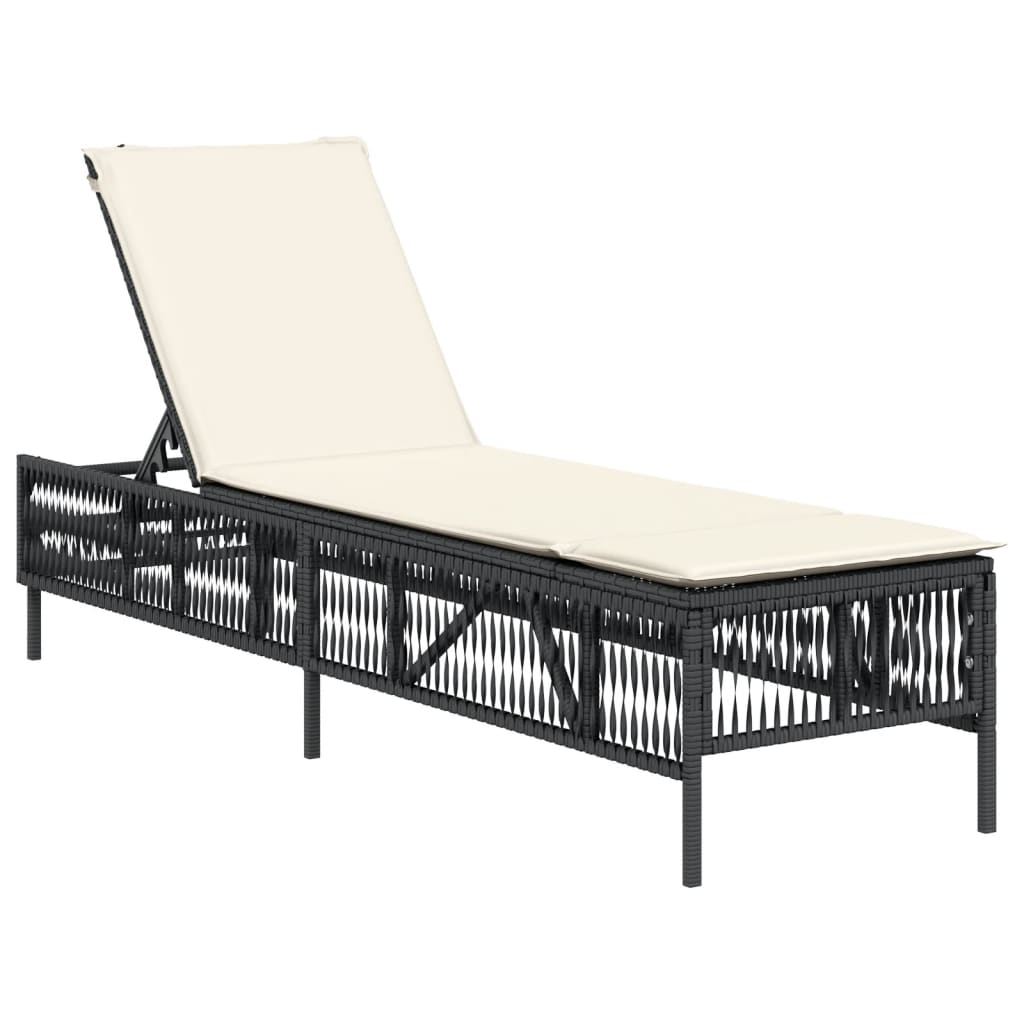 Lettino Prendisole con Cuscino Nero in Polyrattan 4002737