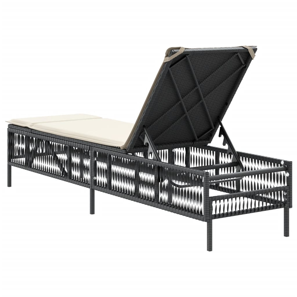 Lettino Prendisole con Cuscino Nero in Polyrattan 4002737