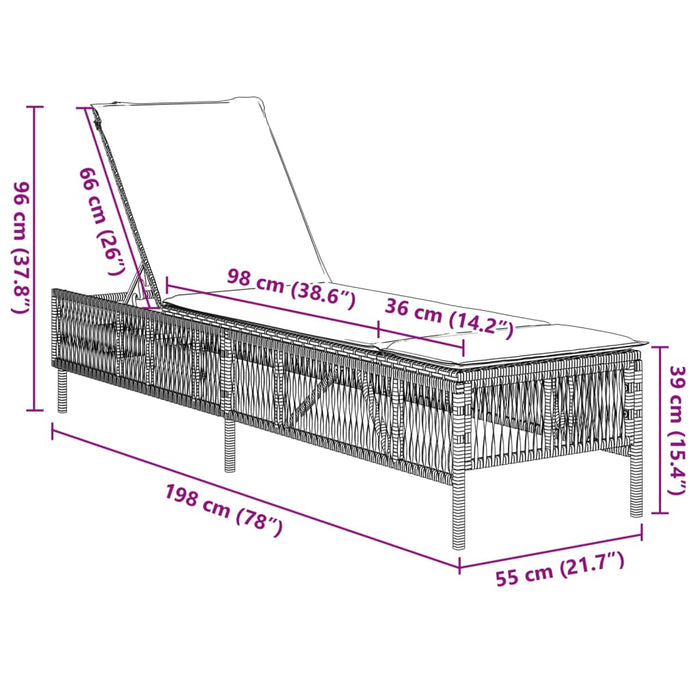 Lettino Prendisole con Cuscino Nero in Polyrattan 4002737