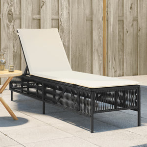 Lettino Prendisole con Cuscino Nero in Polyrattan 4002737