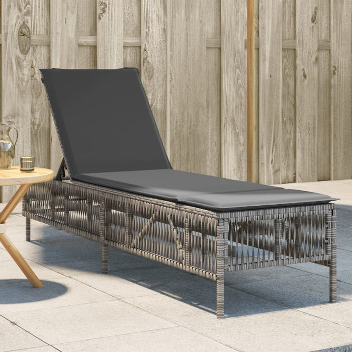 Lettino Prendisole con Cuscino Grigio in Polyrattan 4002739