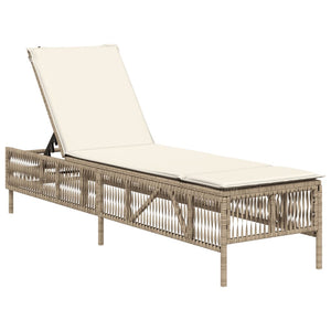 Lettino Prendisole con Cuscini Beige in Polyrattan 4002741