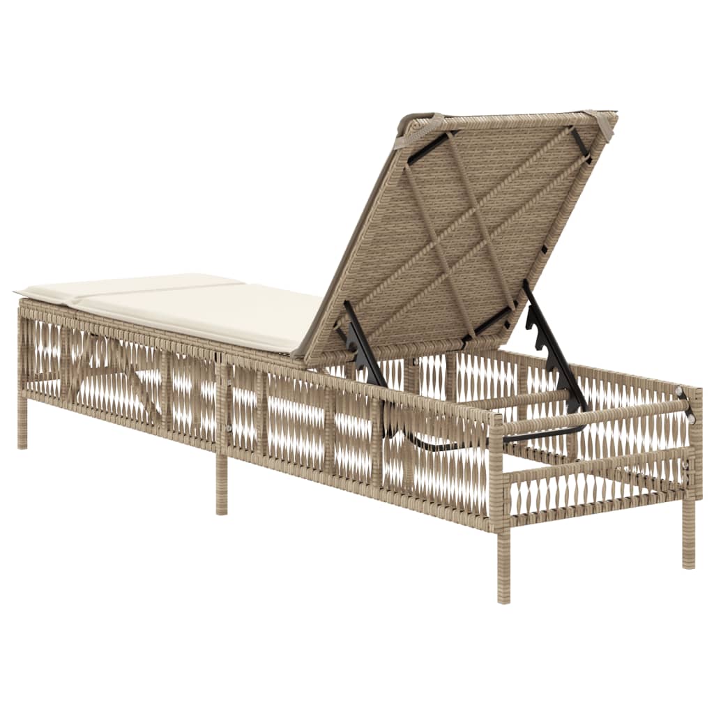 Lettino Prendisole con Cuscini Beige in Polyrattan 4002741