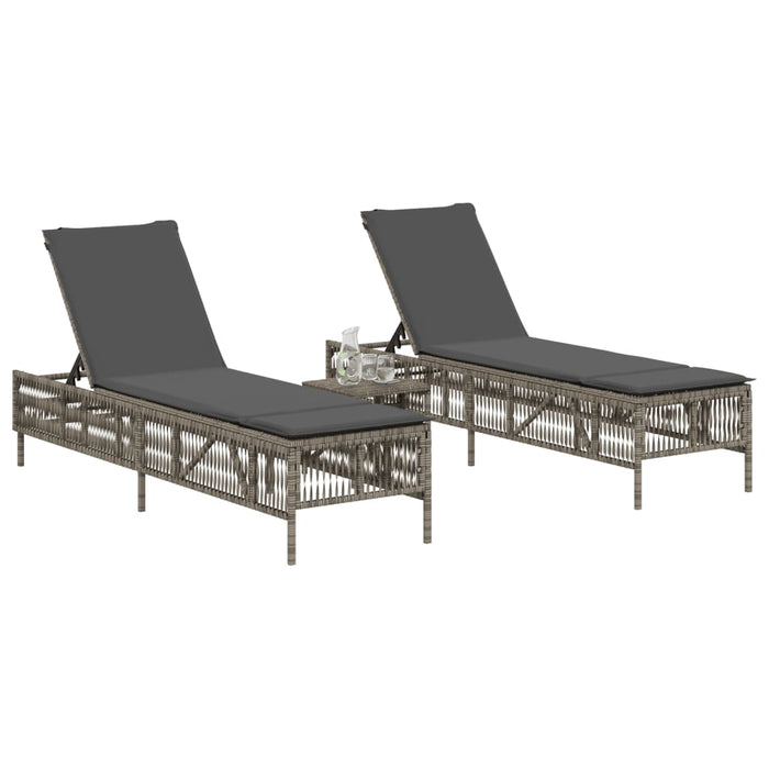 Lettini Prendisole 2 pz con Tavolino Grigio in Polyrattan 4002748