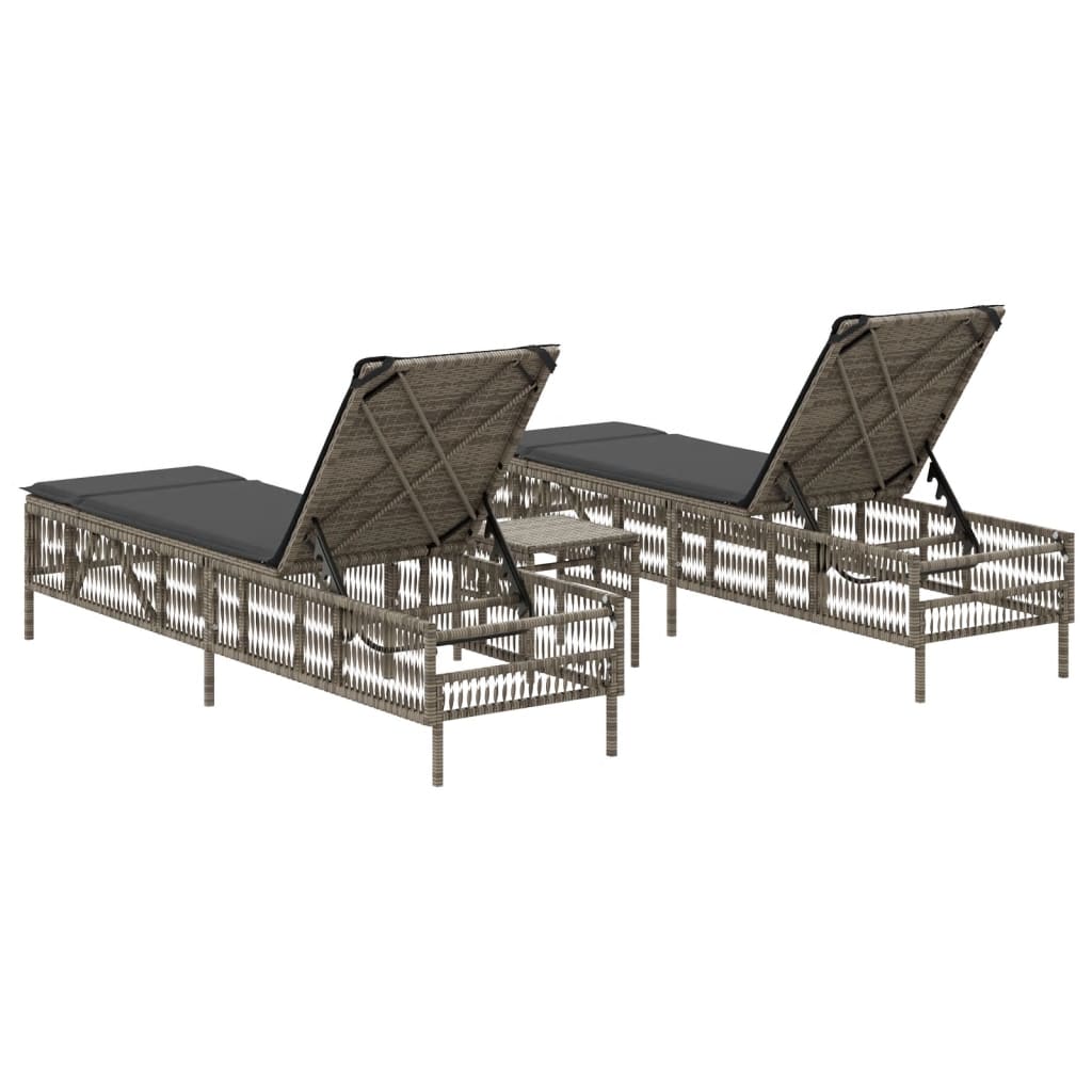 Lettini Prendisole 2 pz con Tavolino Grigio in Polyrattan 4002748